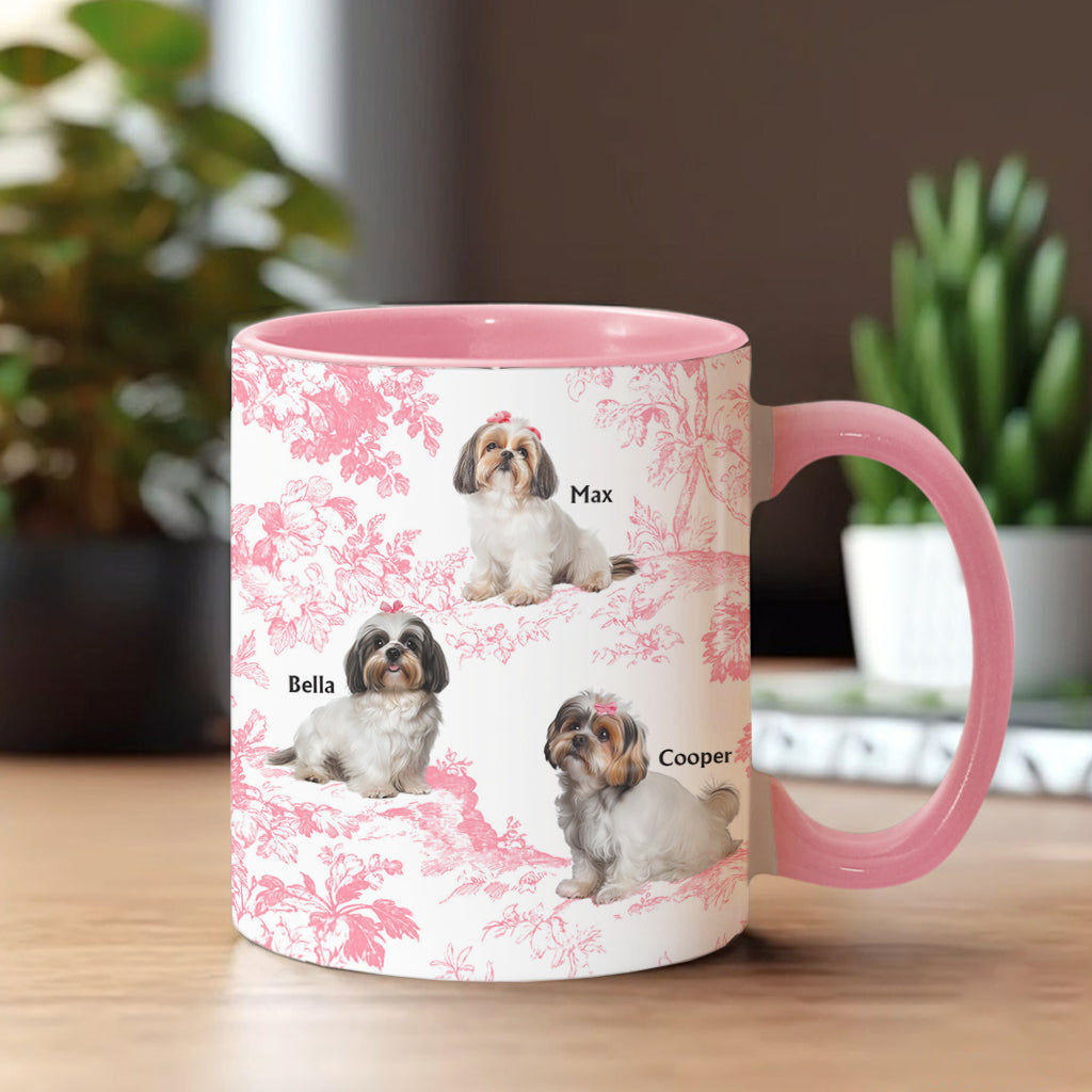 Mug personnalisé avec photo de chien et motif Toile de Jouy