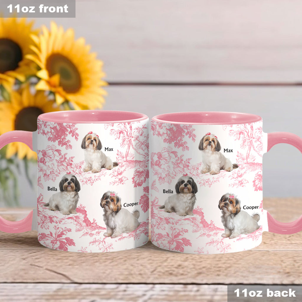 Mug personnalisé avec photo de chien et motif Toile de Jouy