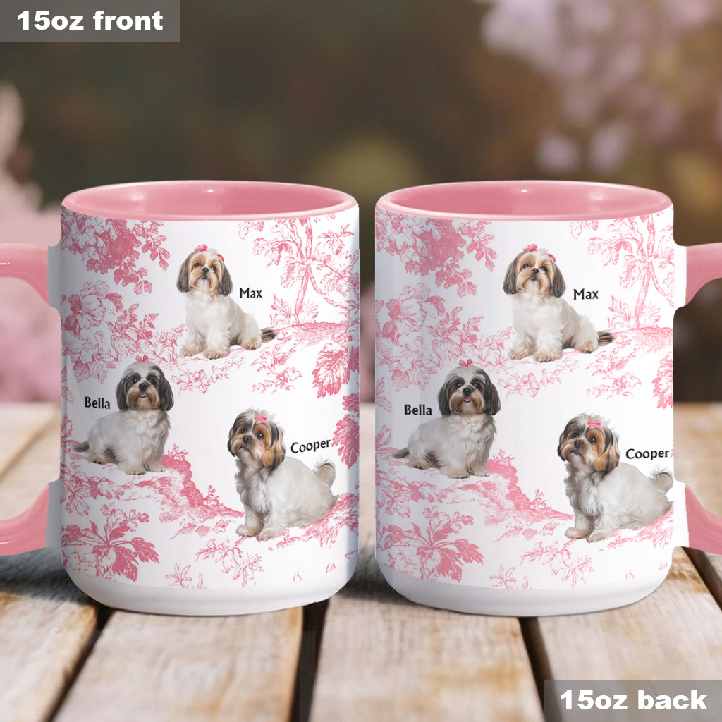 Mug personnalisé avec photo de chien et motif Toile de Jouy