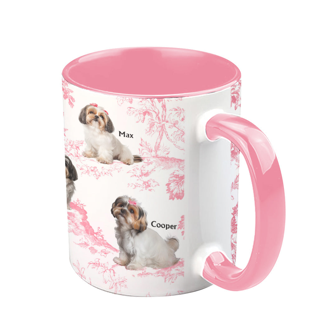 Mug personnalisé avec photo de chien et motif Toile de Jouy