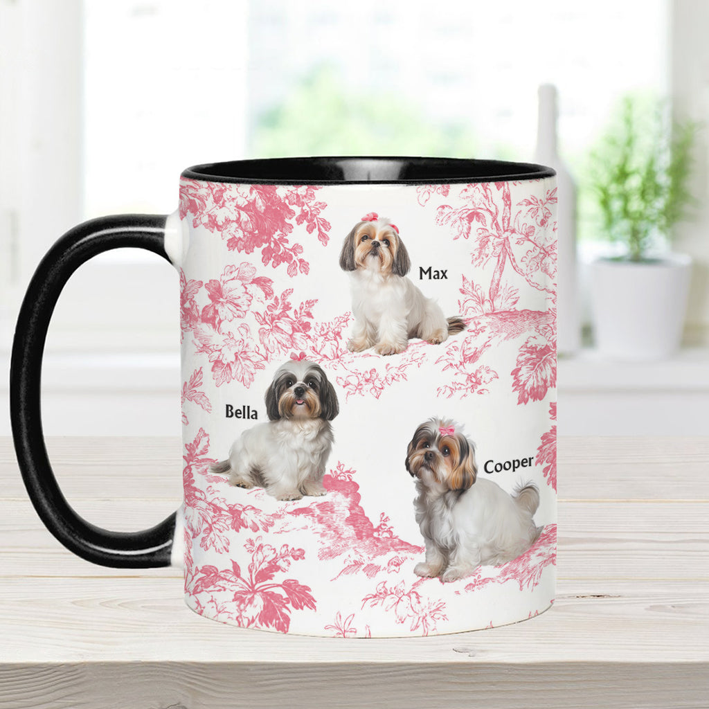 Mug personnalisé avec photo de chien et motif Toile de Jouy