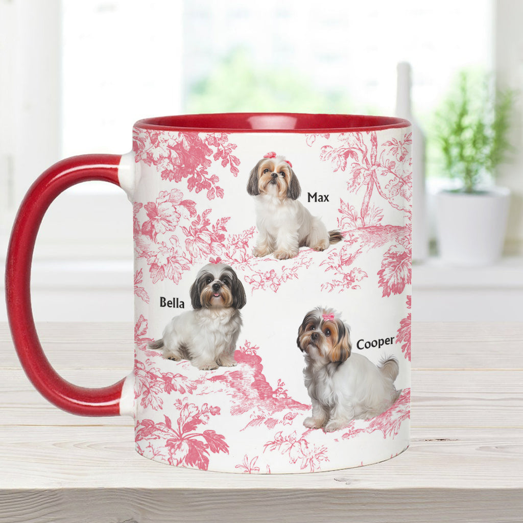 Mug personnalisé avec photo de chien et motif Toile de Jouy