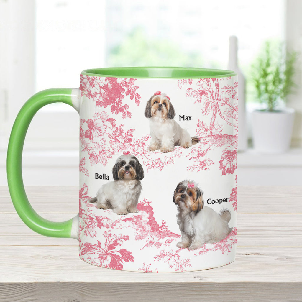 Mug personnalisé avec photo de chien et motif Toile de Jouy