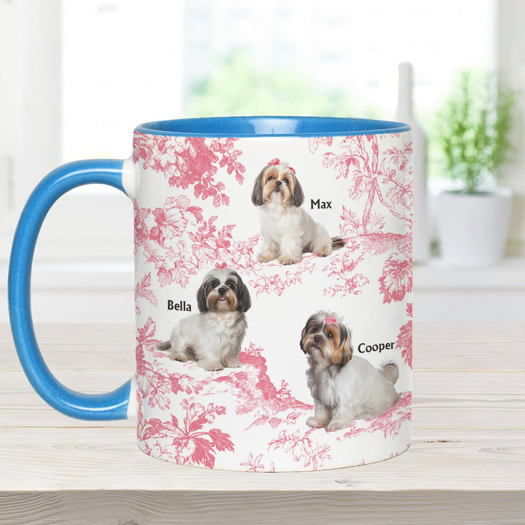 Mug personnalisé avec photo de chien et motif Toile de Jouy