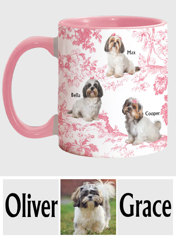 Mug personnalisé avec photo de chien et motif Toile de Jouy
