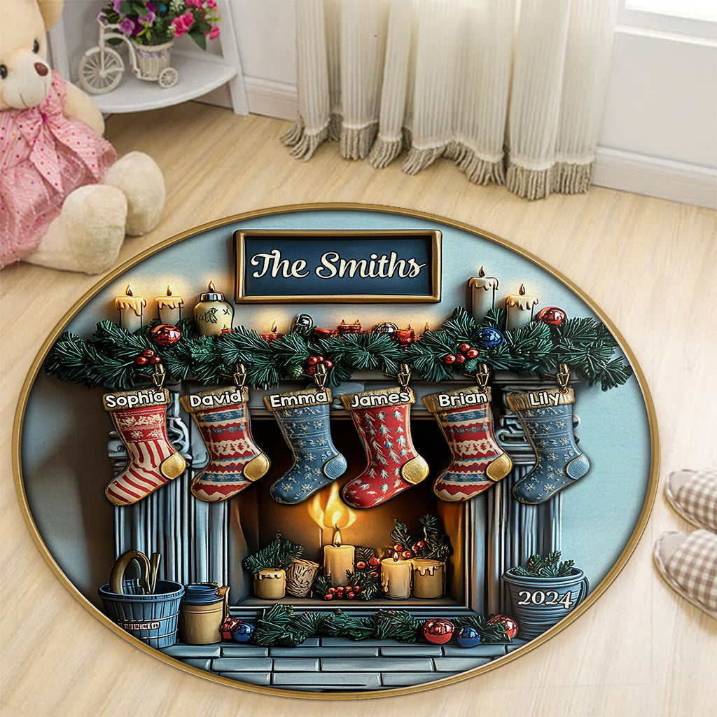 Joyeux Noël - Tapis rond familial personnalisé