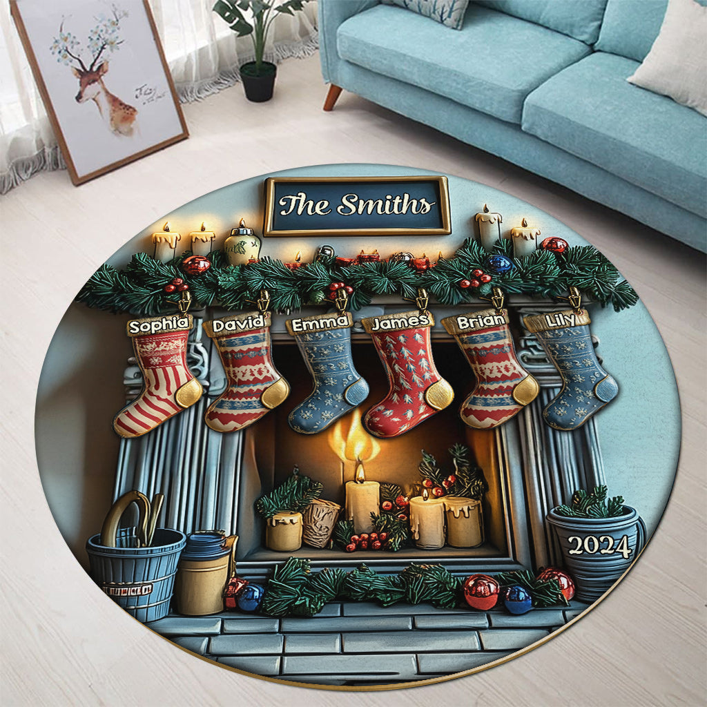 Joyeux Noël - Tapis rond familial personnalisé