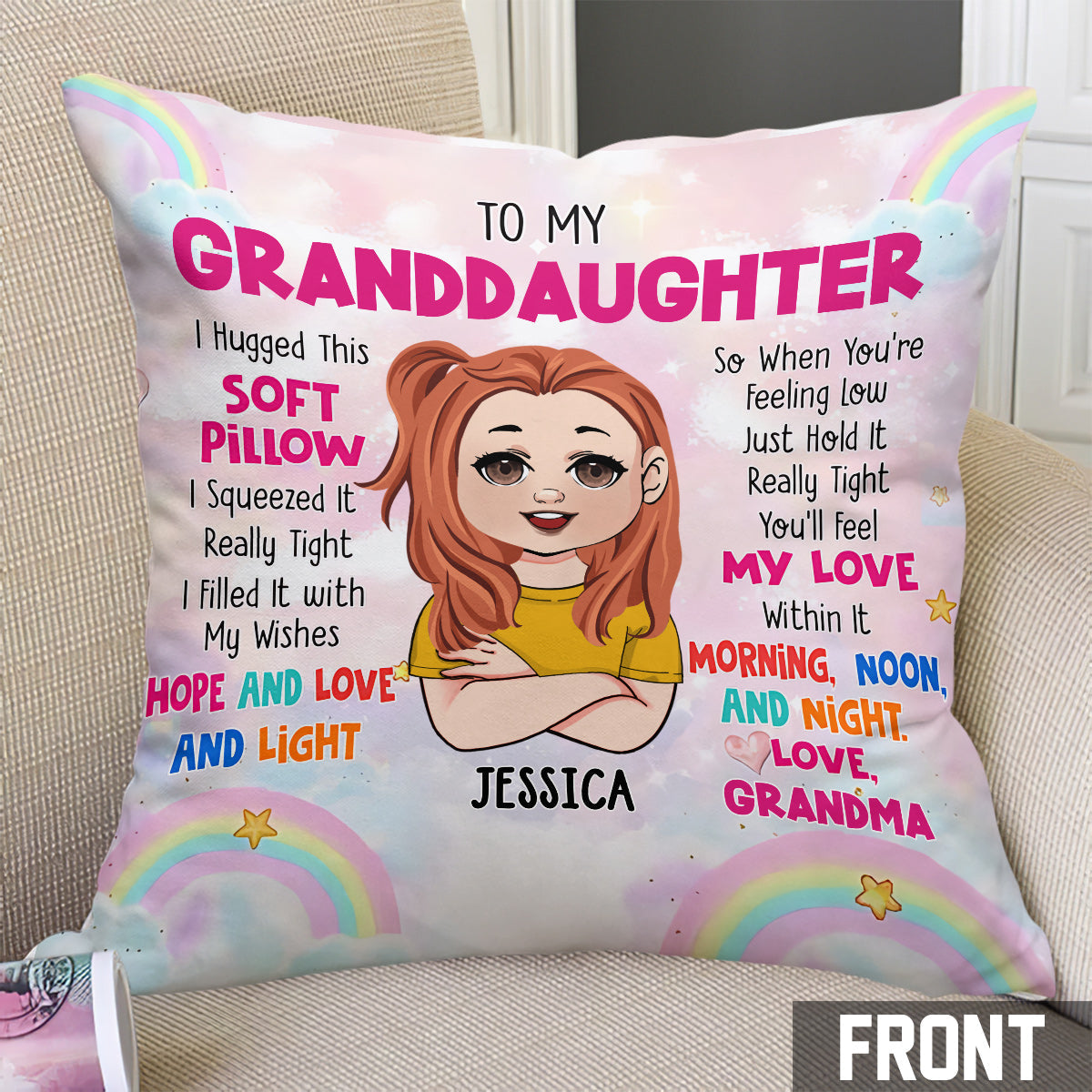 À mes petits-enfants - Coussin décoratif personnalisé pour enfants