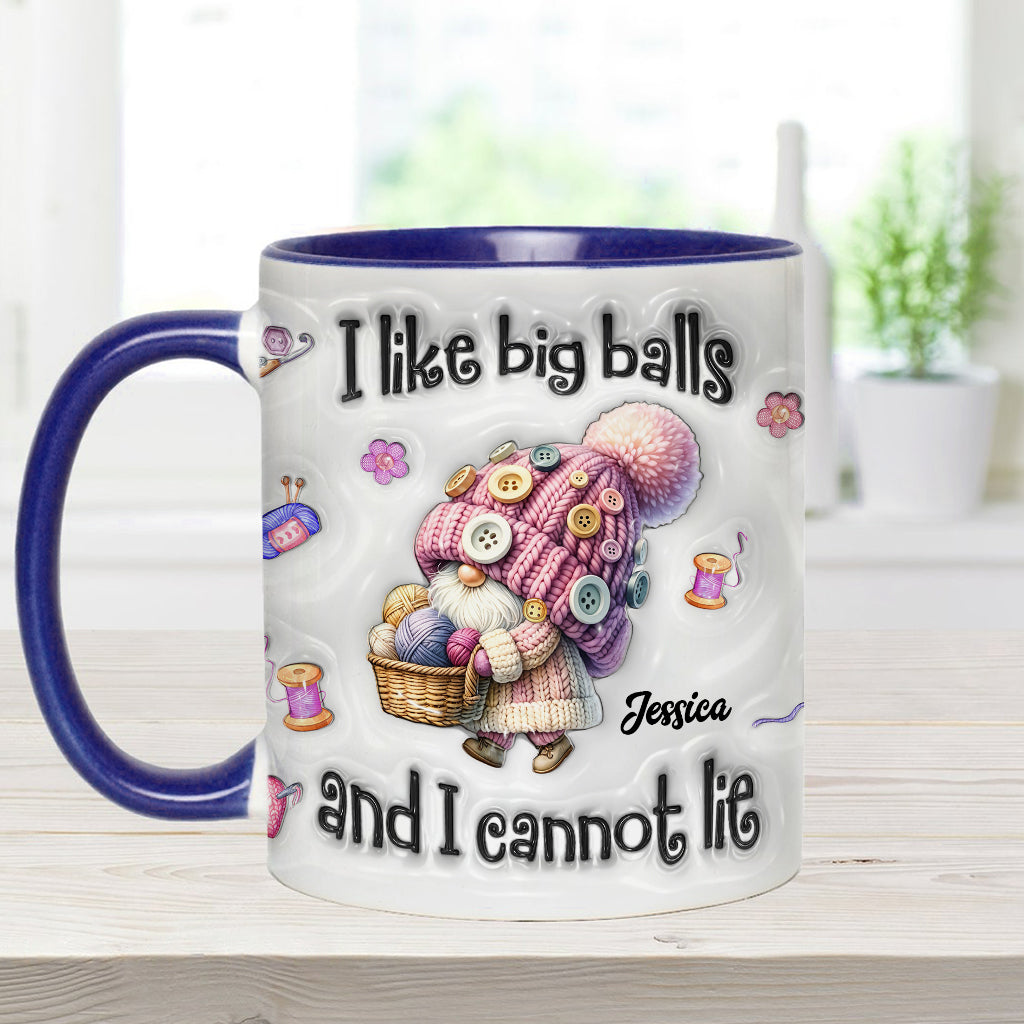 Ich mag große Eier und ich kann es nicht leugnen - Personalisierte Tasse mit Häkelakzenten
