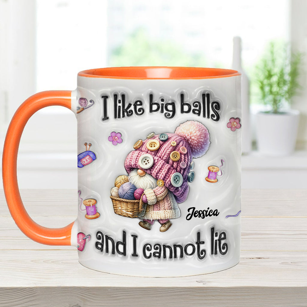 Ich mag große Eier und ich kann es nicht leugnen - Personalisierte Tasse mit Häkelakzenten