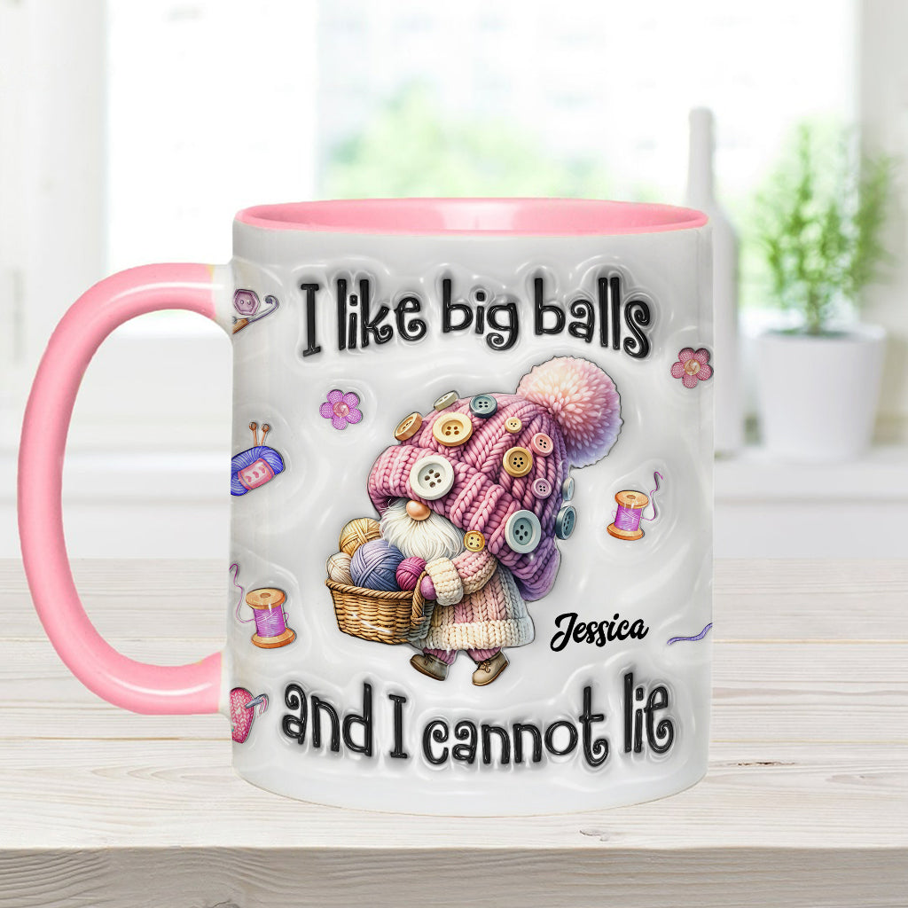 Ich mag große Eier und ich kann es nicht leugnen - Personalisierte Tasse mit Häkelakzenten