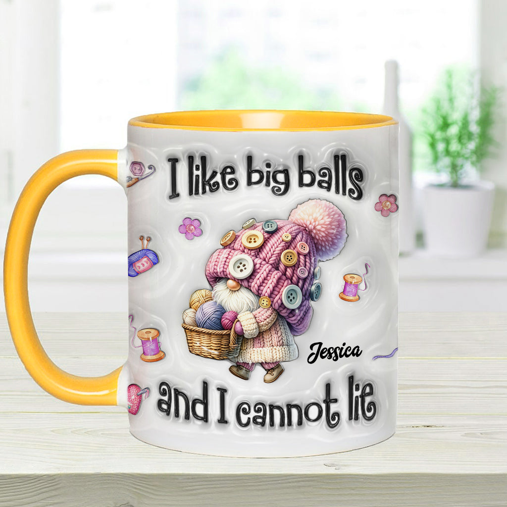 Ich mag große Eier und ich kann es nicht leugnen - Personalisierte Tasse mit Häkelakzenten