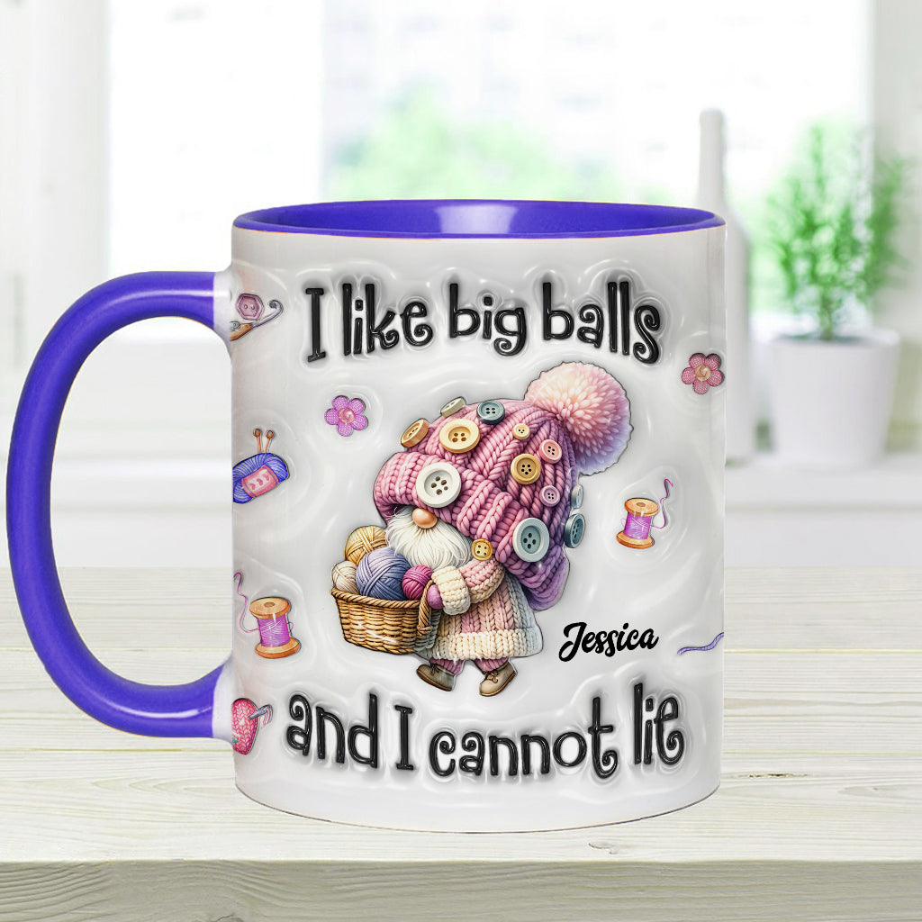Ich mag große Eier und ich kann es nicht leugnen - Personalisierte Tasse mit Häkelakzenten