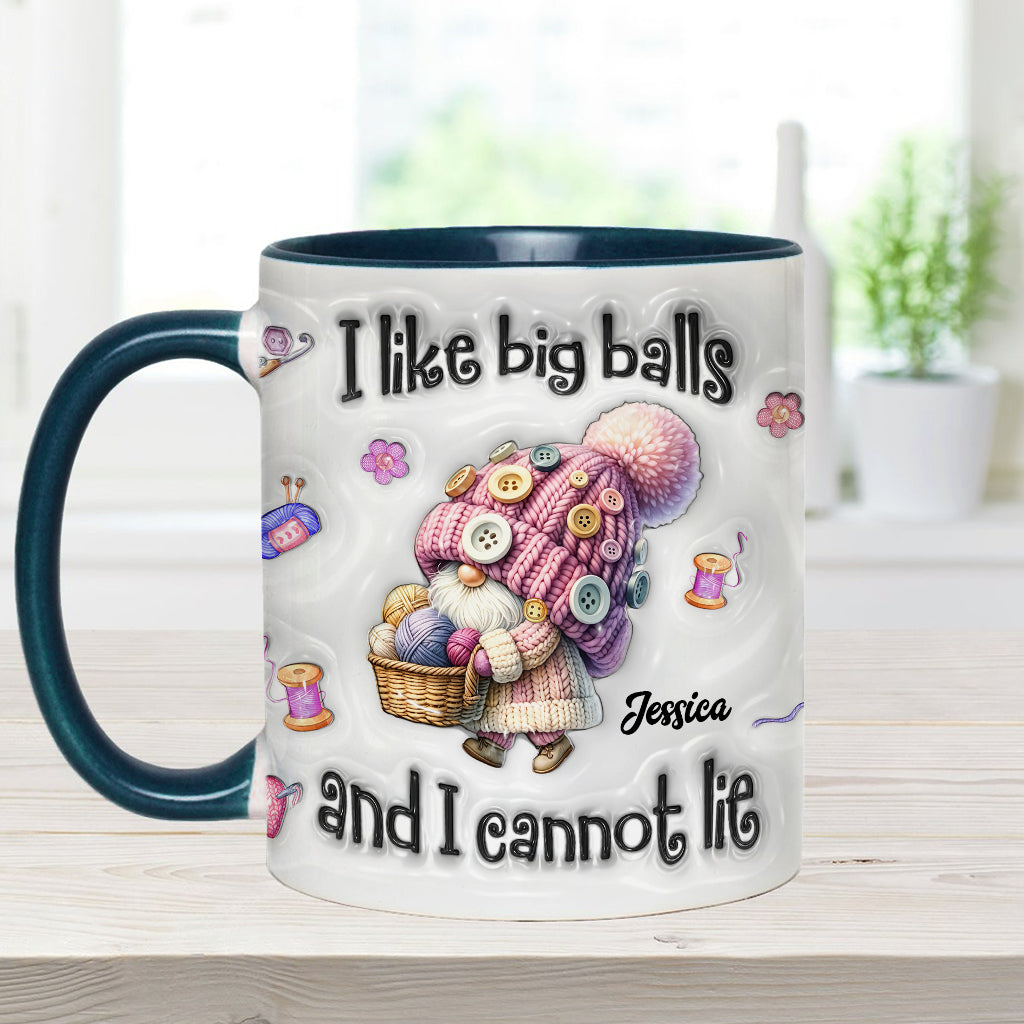 Ich mag große Eier und ich kann es nicht leugnen - Personalisierte Tasse mit Häkelakzenten