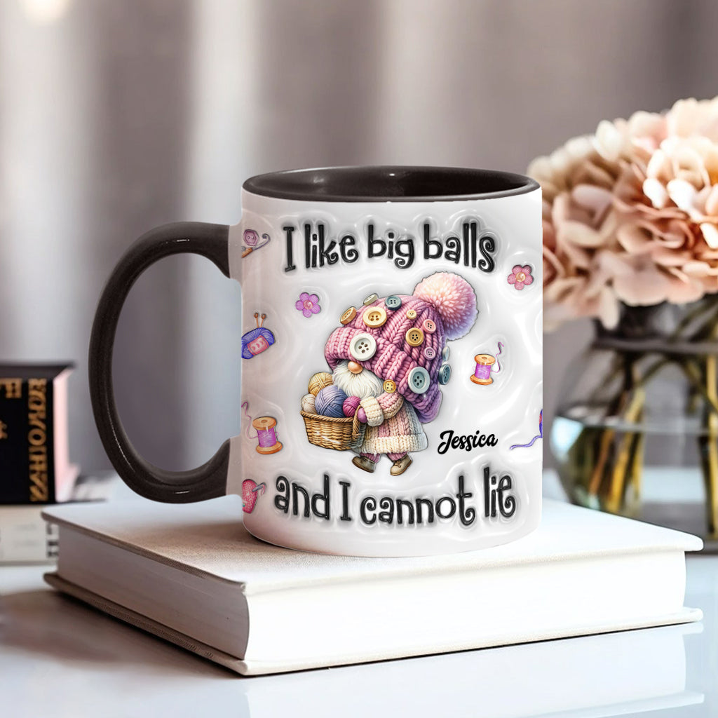 Ich mag große Eier und ich kann es nicht leugnen - Personalisierte Tasse mit Häkelakzenten
