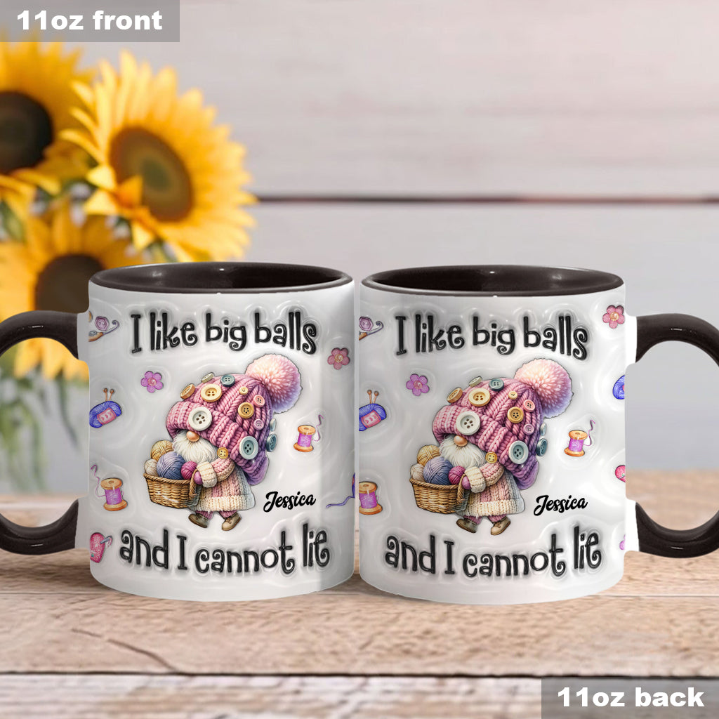 Ich mag große Eier und ich kann es nicht leugnen - Personalisierte Tasse mit Häkelakzenten