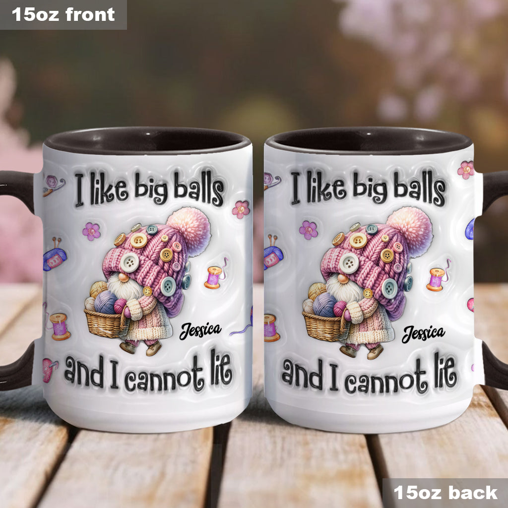 Ich mag große Eier und ich kann es nicht leugnen - Personalisierte Tasse mit Häkelakzenten
