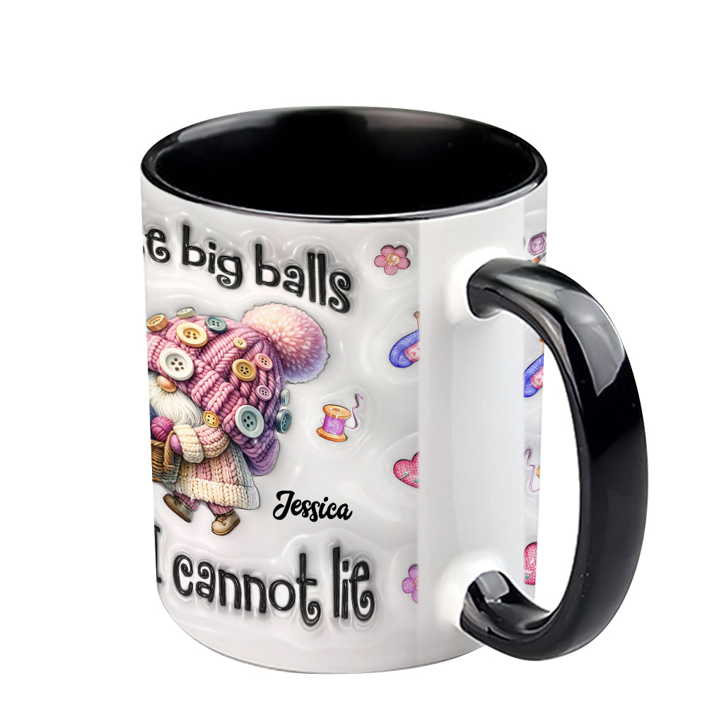 Ich mag große Eier und ich kann es nicht leugnen - Personalisierte Tasse mit Häkelakzenten