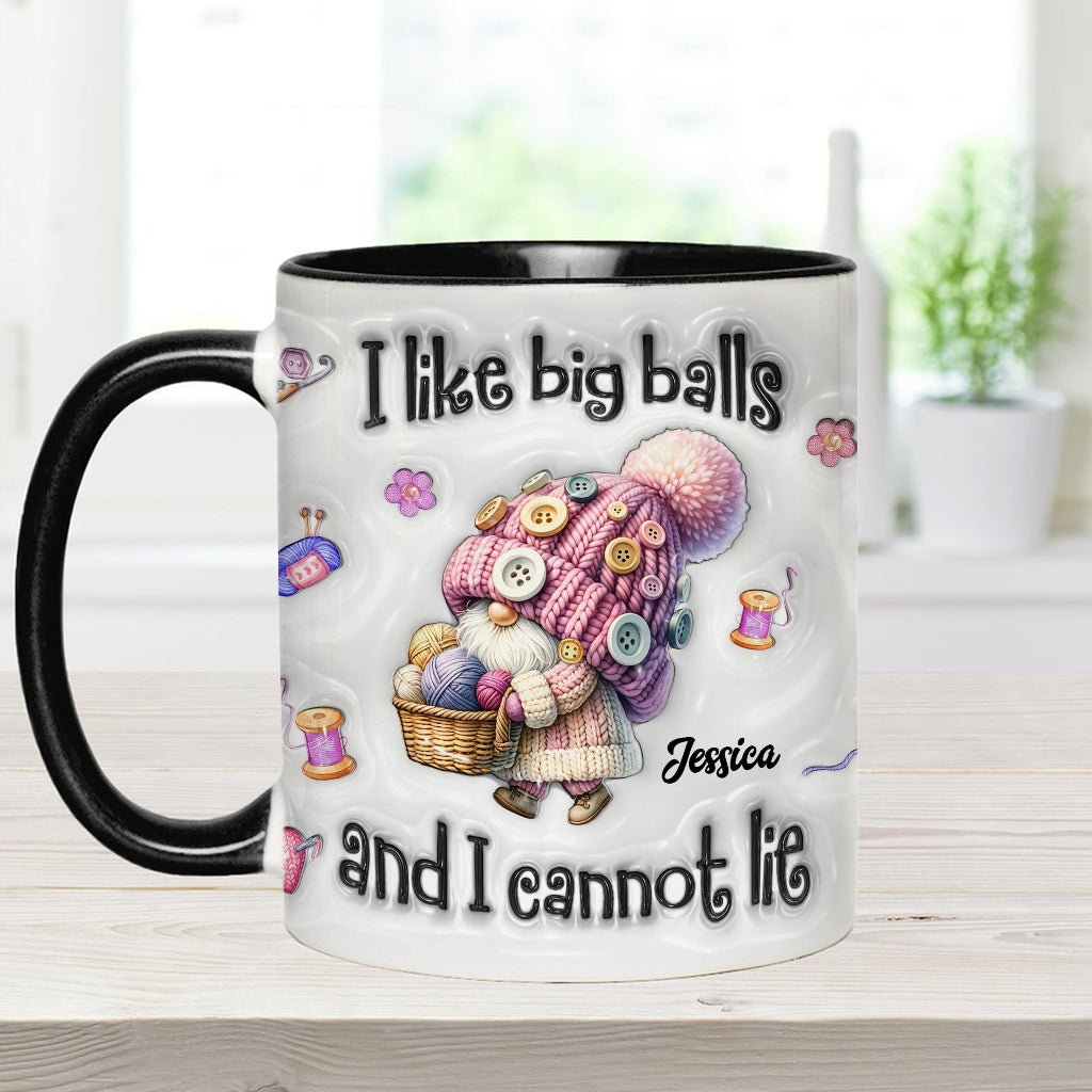 Ich mag große Eier und ich kann es nicht leugnen - Personalisierte Tasse mit Häkelakzenten