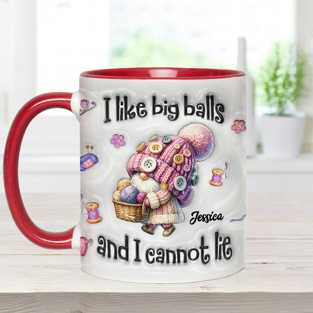 Ich mag große Eier und ich kann es nicht leugnen - Personalisierte Tasse mit Häkelakzenten