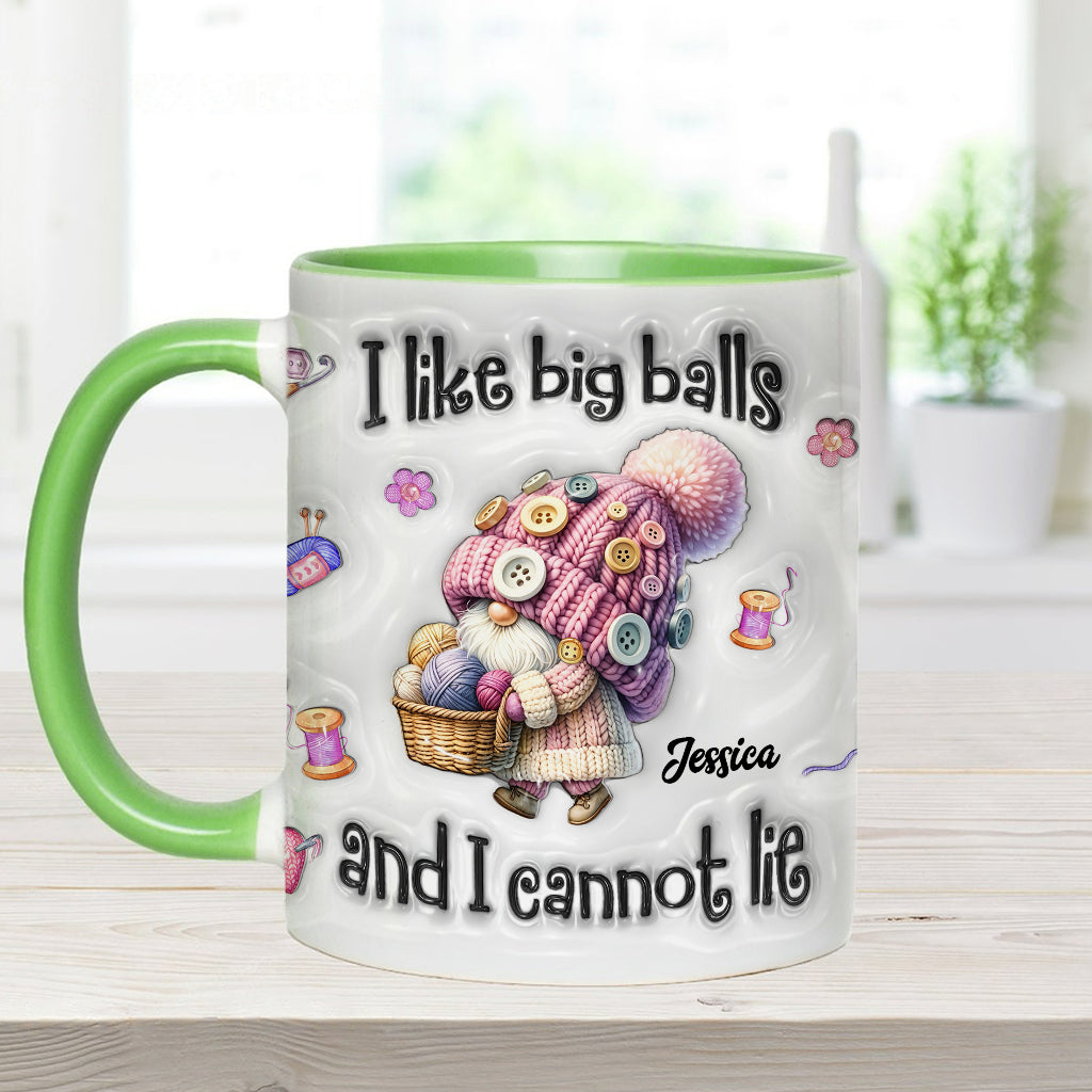 Ich mag große Eier und ich kann es nicht leugnen - Personalisierte Tasse mit Häkelakzenten