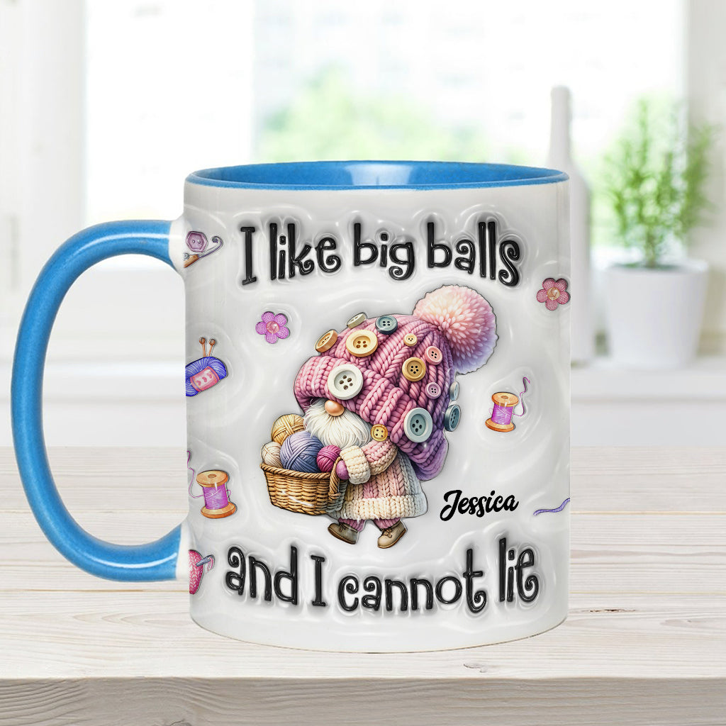 Ich mag große Eier und ich kann es nicht leugnen - Personalisierte Tasse mit Häkelakzenten