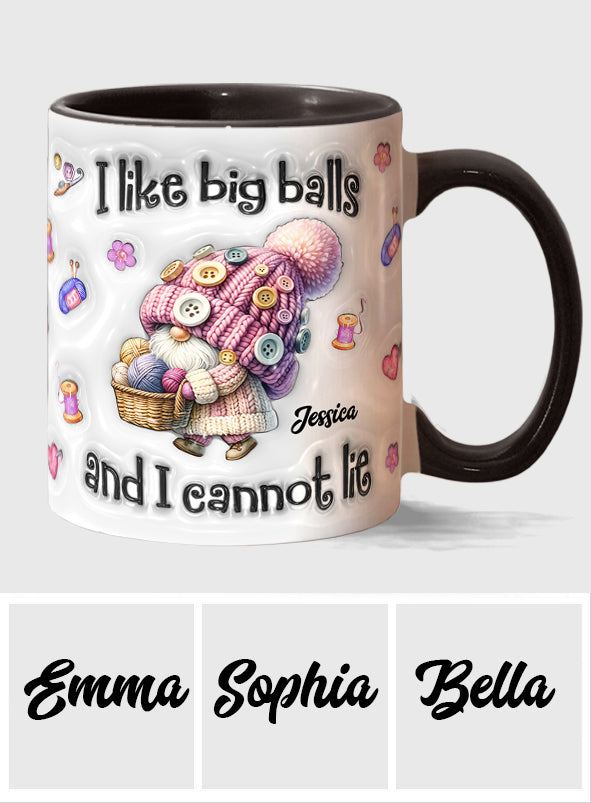 Ich mag große Eier und ich kann es nicht leugnen - Personalisierte Tasse mit Häkelakzenten