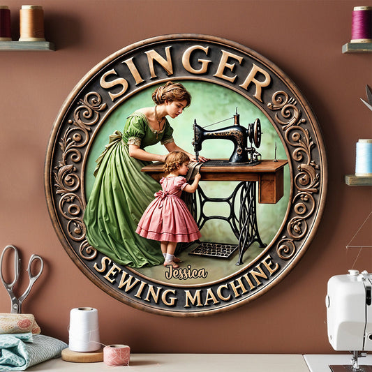 Machine à coudre Singer - Panneau métallique rond personnalisé pour la couture