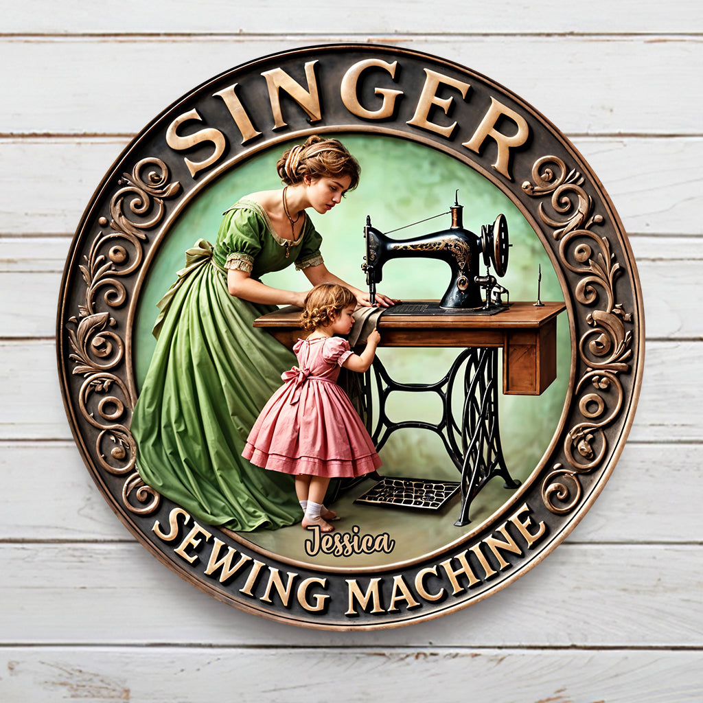 Singer Nähmaschine - Personalisiertes Nähmaschinen-Rundschild aus Metall