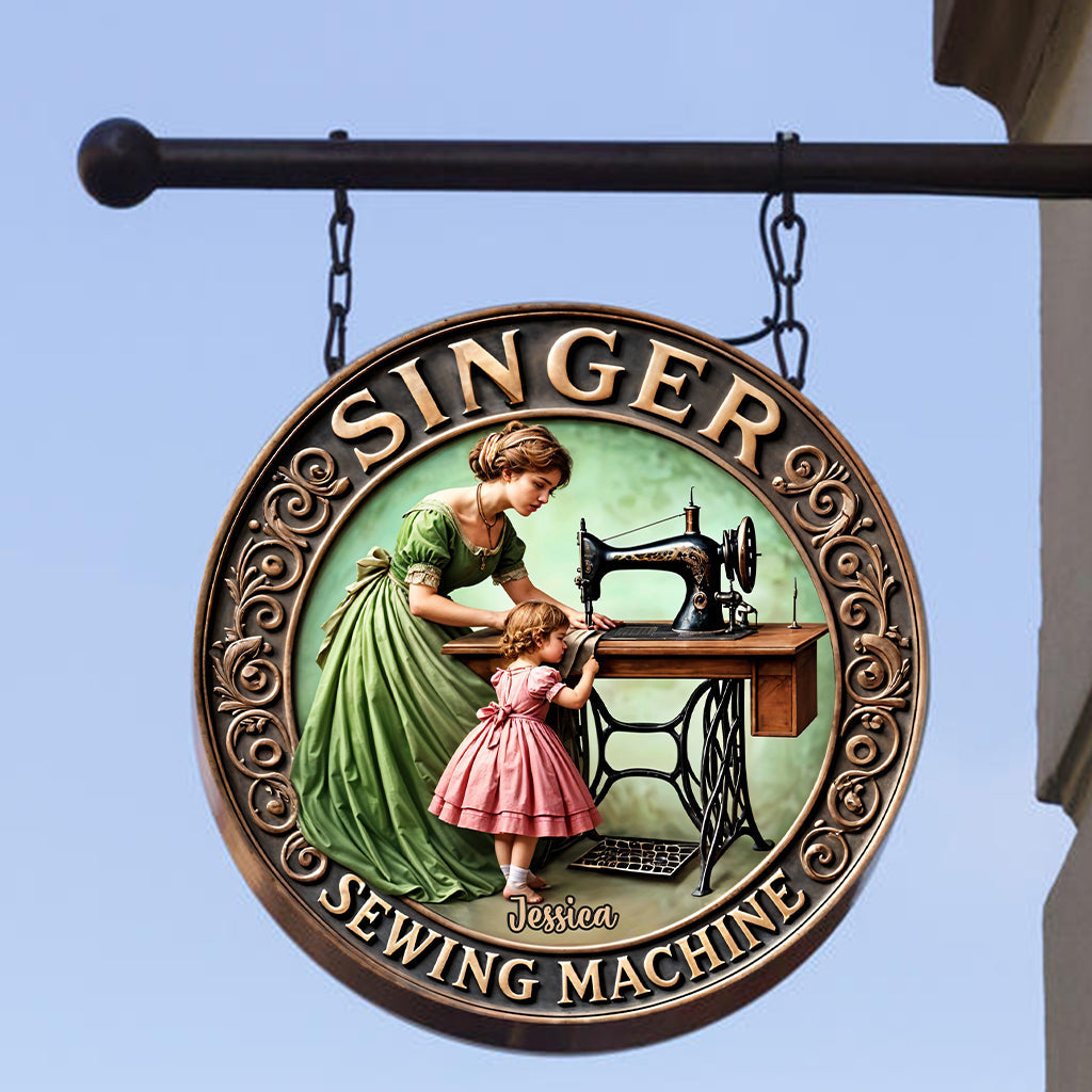 Singer Nähmaschine - Personalisiertes Nähmaschinen-Rundschild aus Metall