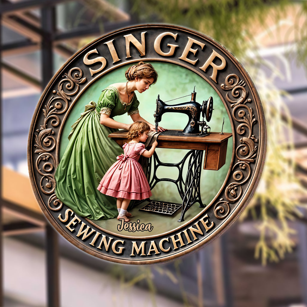 Singer Nähmaschine - Personalisiertes Nähmaschinen-Rundschild aus Metall