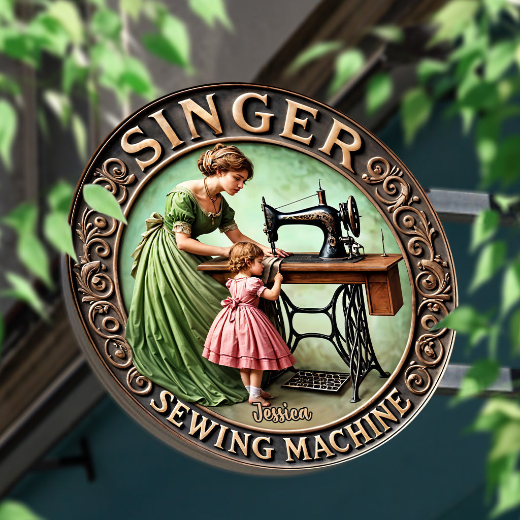 Singer Nähmaschine - Personalisiertes Nähmaschinen-Rundschild aus Metall