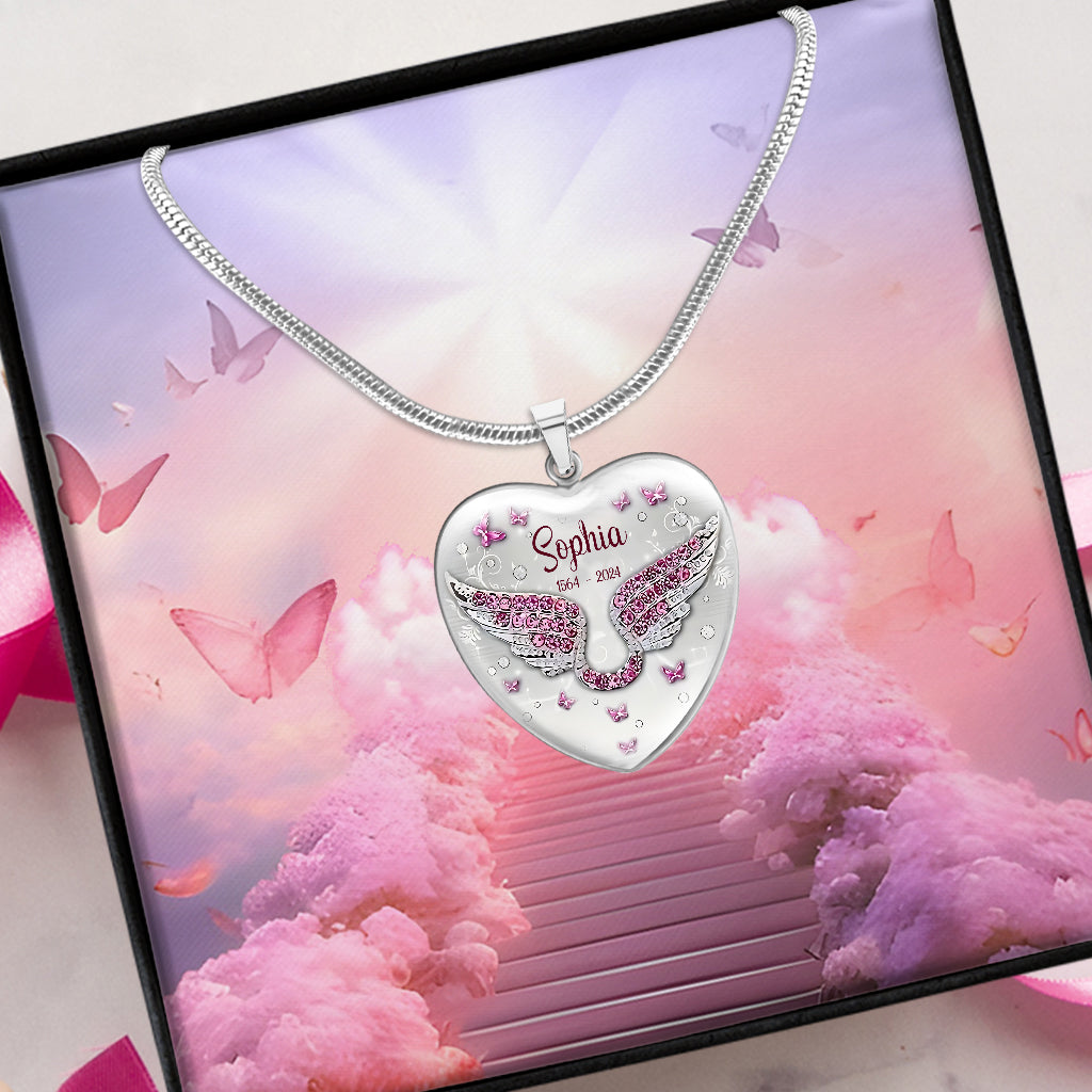 Your Wings Were Ready But My Heart Was Not - Personalized Memorial Heart Pendant Necklace