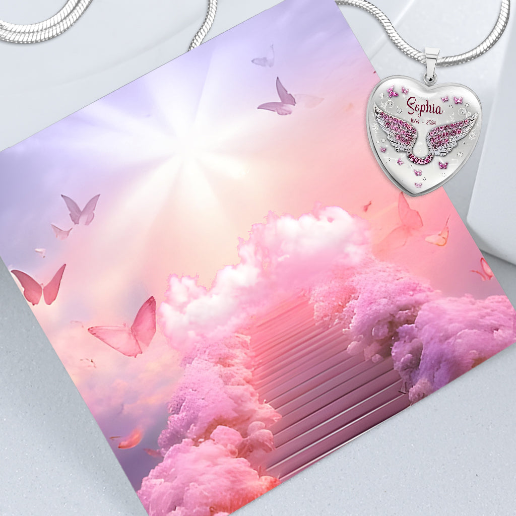 Your Wings Were Ready But My Heart Was Not - Personalized Memorial Heart Pendant Necklace