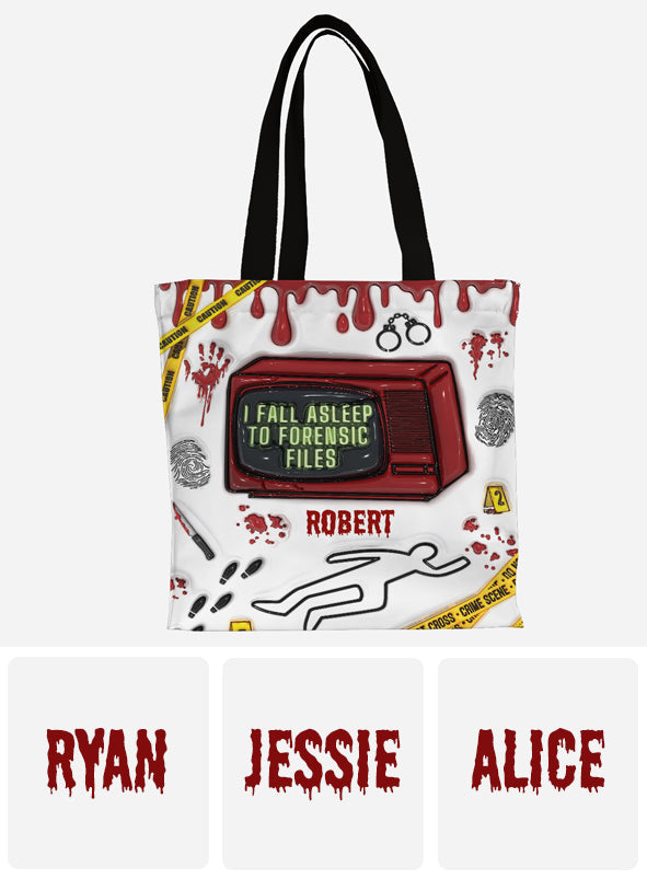 I Fall Asleep For Forensic Files - Personalized All-Over Print Canvas Tote Bag