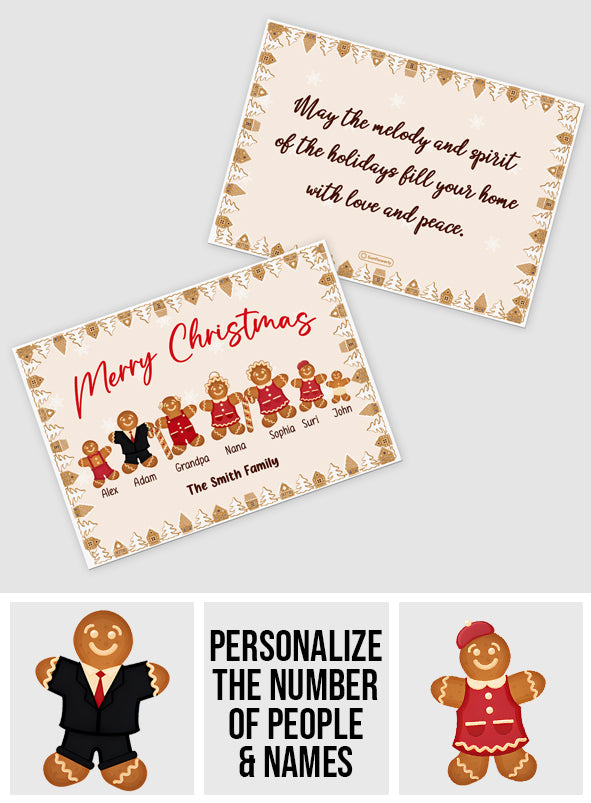 Fröhliche Weihnachten, Lebkuchenfamilie – Personalisierte Familiengrußkarte