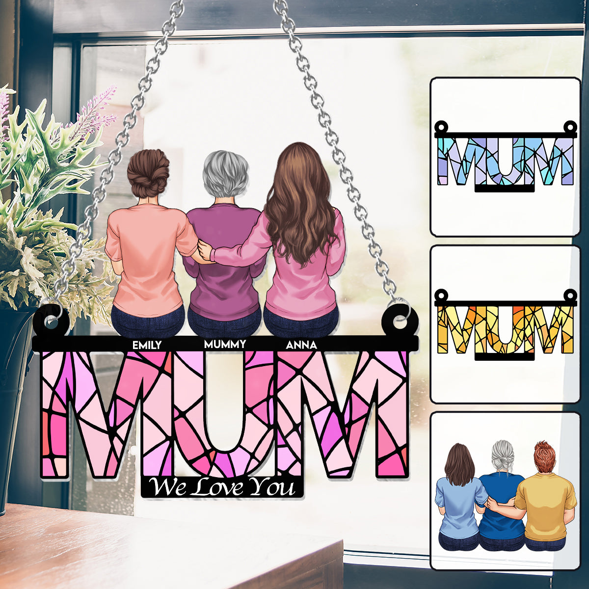 Mum We Love You - Personalized Mother Window Hanging Suncatcher Ornament