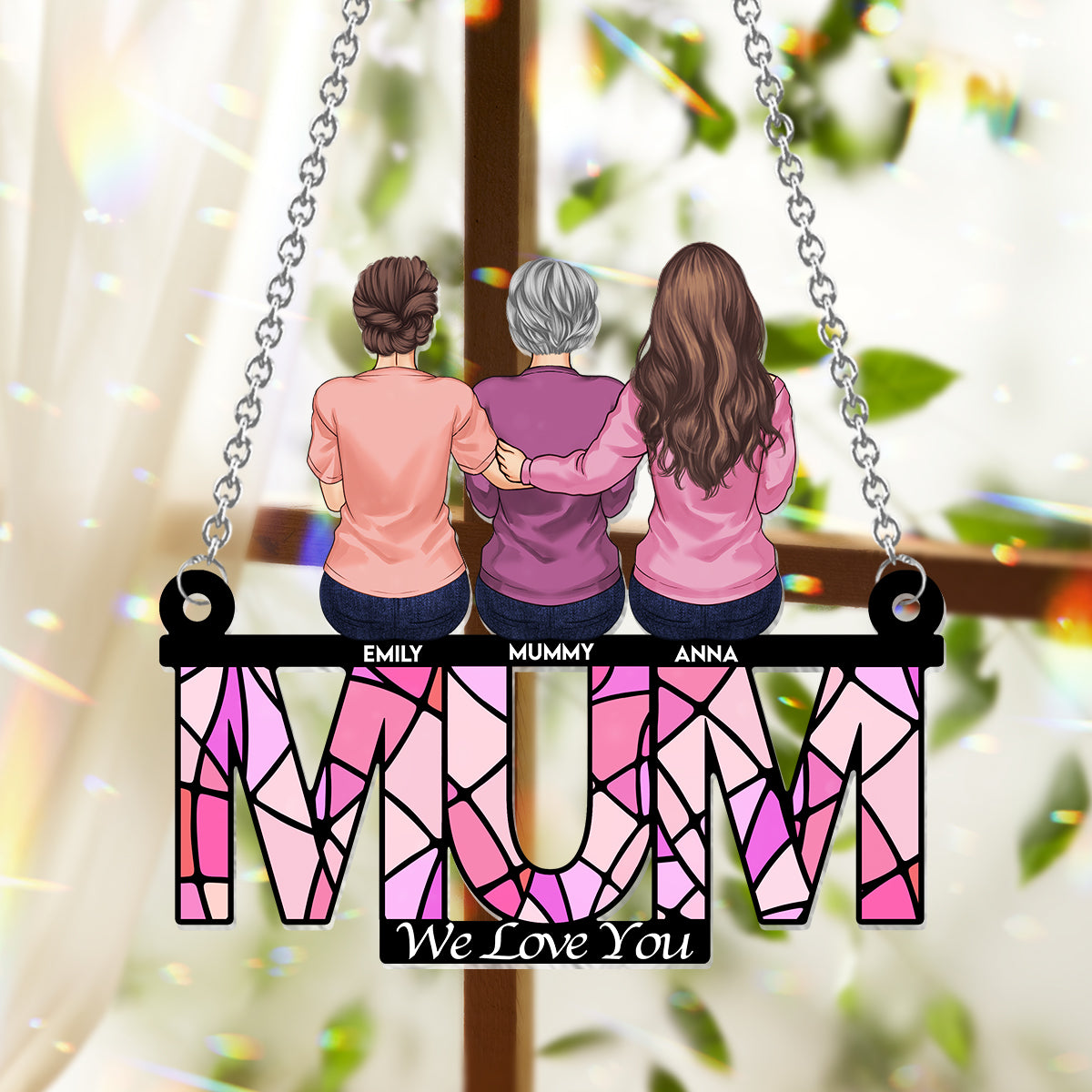 Mum We Love You - Personalized Mother Window Hanging Suncatcher Ornament
