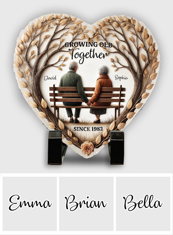 Growing Old Together - Personalized Couple Heart Shaped Stone