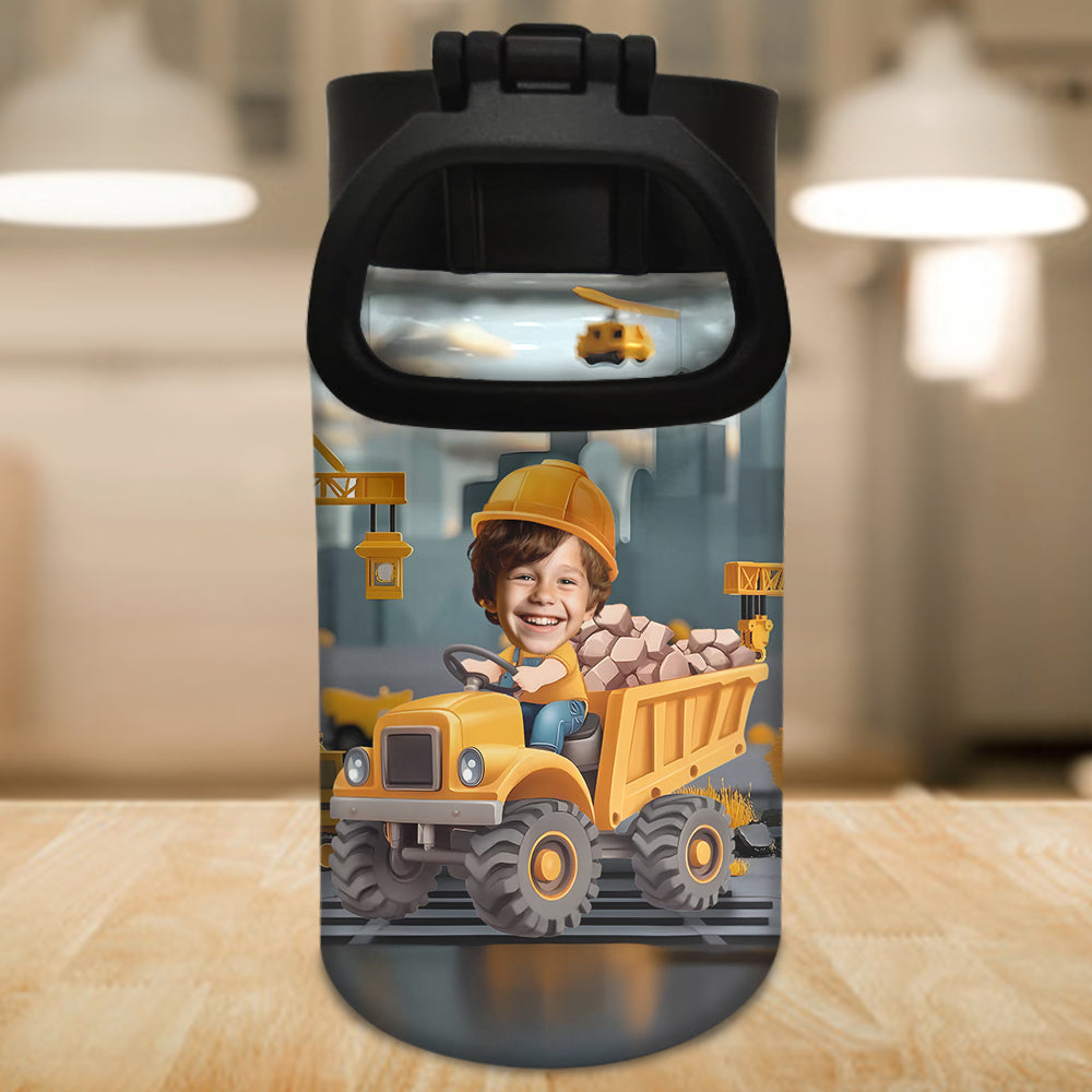 Baustellenfahrzeug-Alphabet – Personalisierte Wasserflasche für Kinder