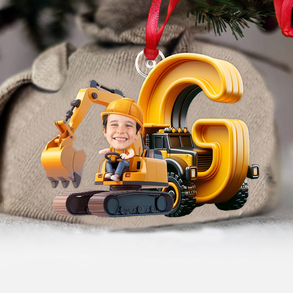 Lettres de l'alphabet des véhicules de chantier - Ornement personnalisé pour enfant en forme de véhicule de chantier