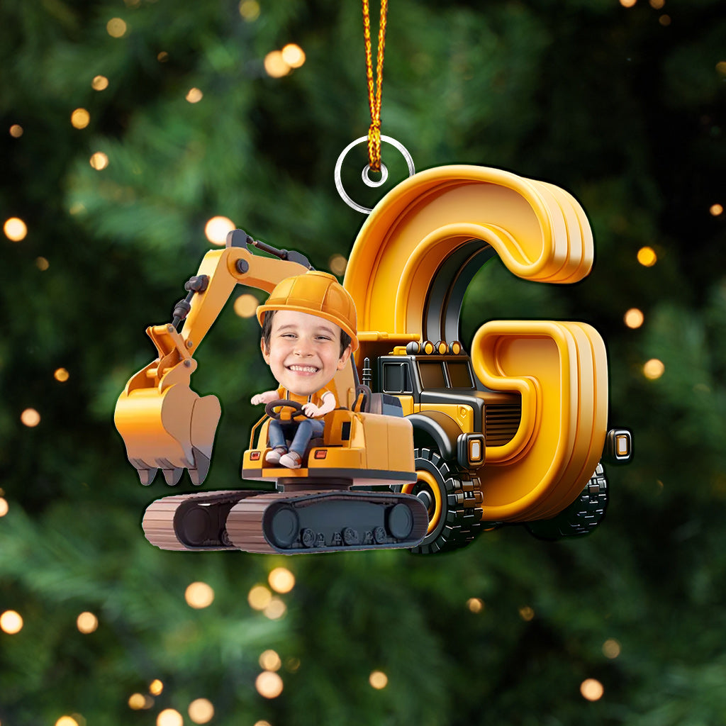Lettres de l'alphabet des véhicules de chantier - Ornement personnalisé pour enfant en forme de véhicule de chantier