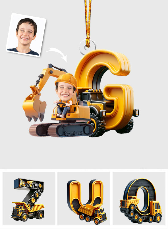 Lettres de l'alphabet des véhicules de chantier - Ornement personnalisé pour enfant en forme de véhicule de chantier