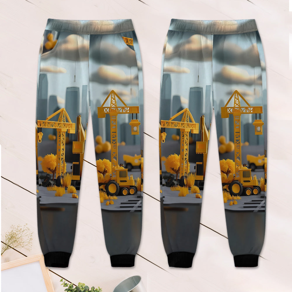 Lettres de l'alphabet des véhicules de chantier - Sweat à capuche et pantalon de jogging personnalisés pour enfant