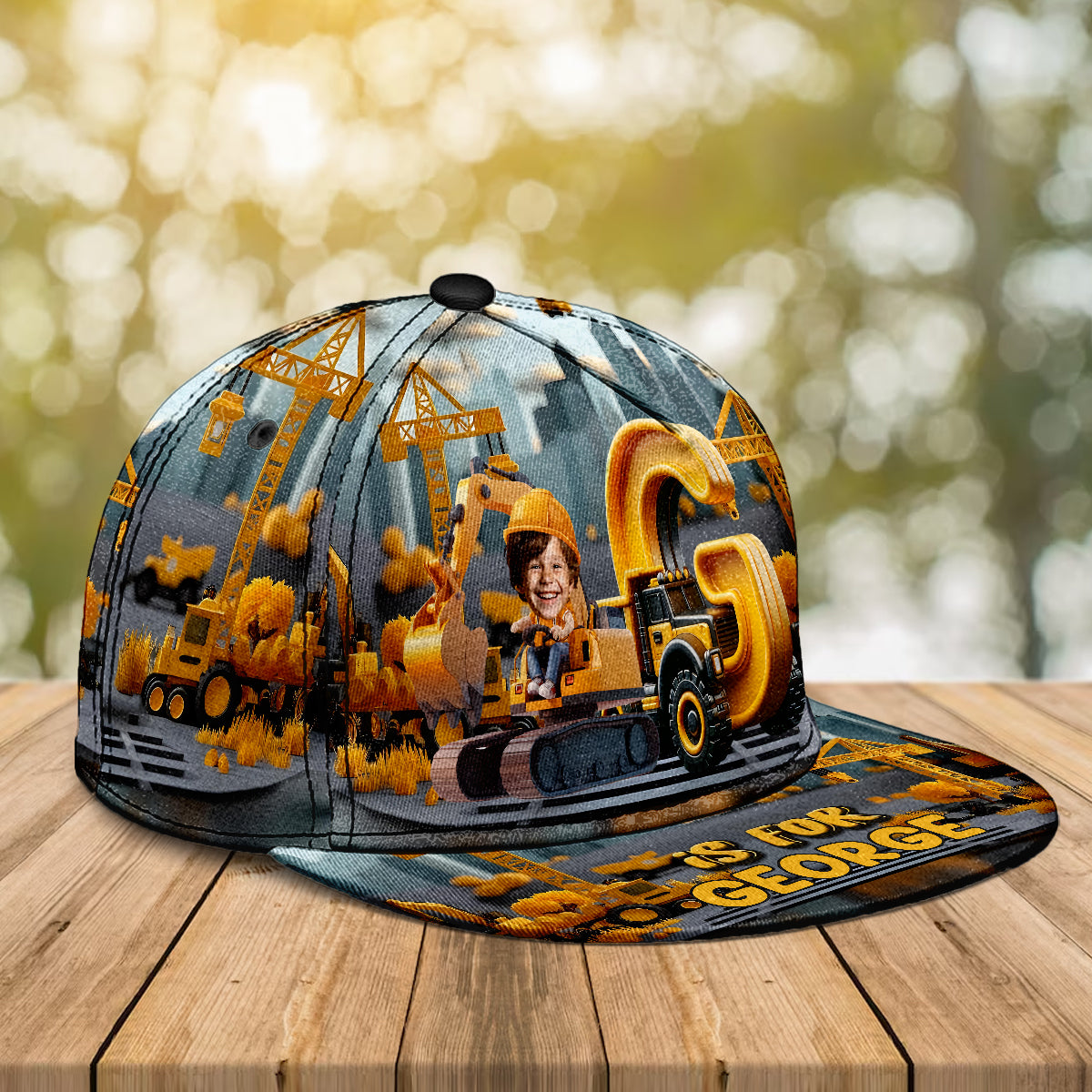 Baustellenfahrzeug-Alphabet – personalisierter Kinder-Snapback