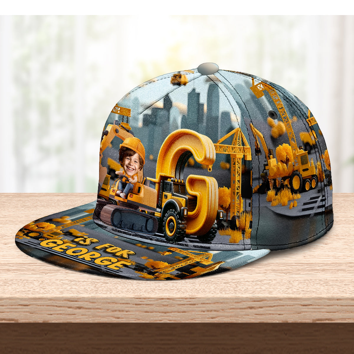 Baustellenfahrzeug-Alphabet – personalisierter Kinder-Snapback