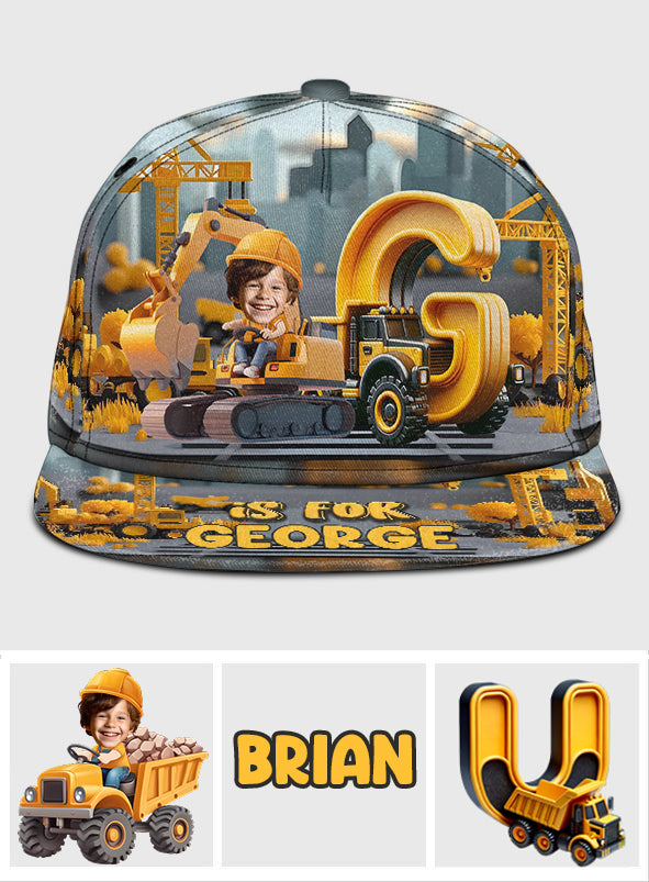 Baustellenfahrzeug-Alphabet – personalisierter Kinder-Snapback