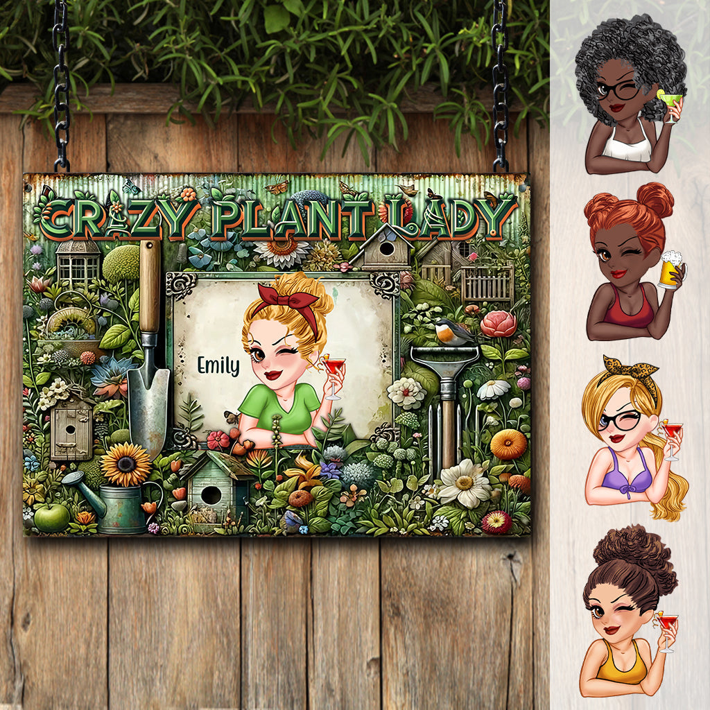 Crazy Plant Lady - Personalized Gardening Rectangle Metal Sign