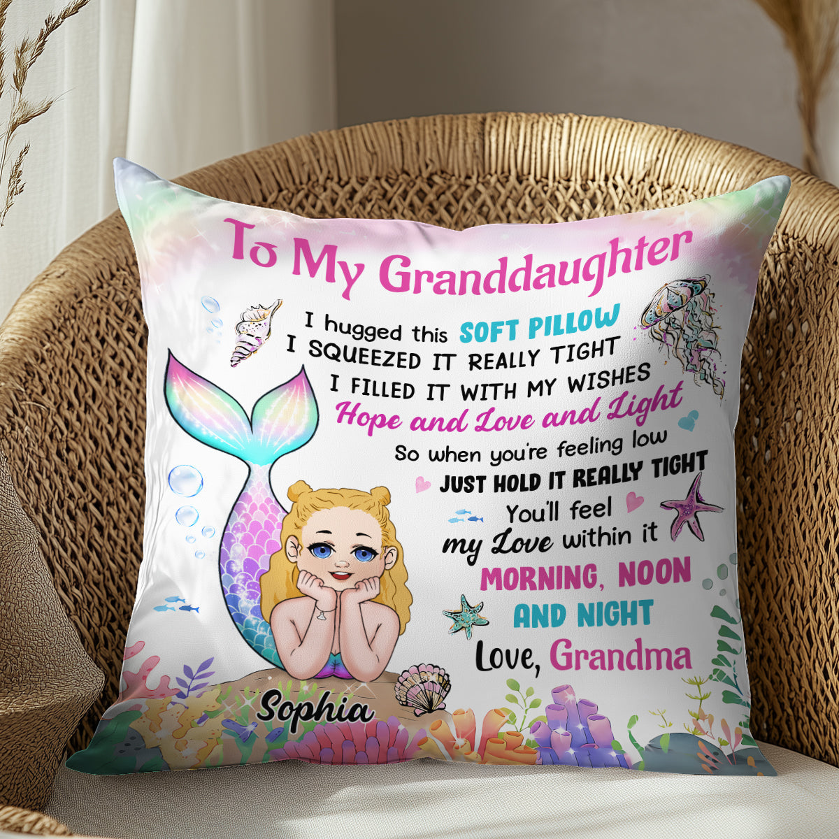 Coussin décoratif personnalisé « Sirène » pour petite-fille - Coussin décoratif personnalisé pour petite-fille