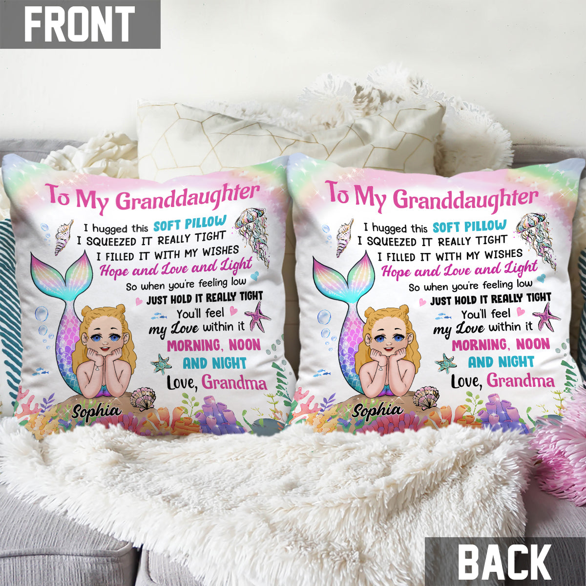Coussin décoratif personnalisé « Sirène » pour petite-fille - Coussin décoratif personnalisé pour petite-fille
